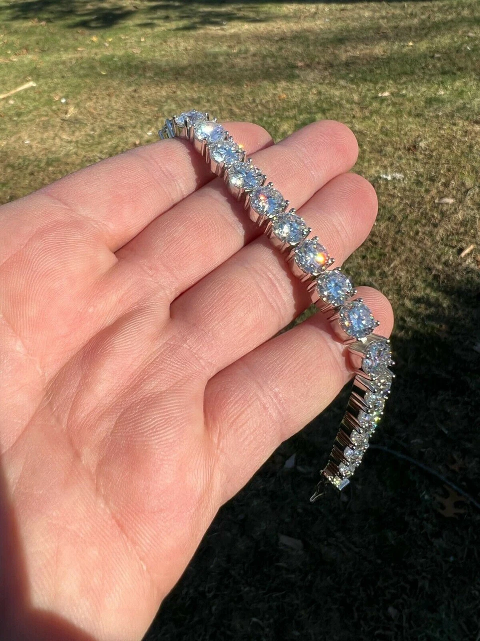 BIG Stone 8mm 44-52ct Real MOISSANITE Tennis Bracelet Pass Diamond Test Out Iced 13 BIG Stone 8mm 44-52ct Real MOISSANITE Tennis Bracelet Pass Diamond Test Out Iced - Image 11