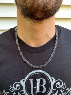 BLACK MOISSANITE 8mm Real Miami Cuban Link Prong Chain Iced Black Rhodium Over 925 Silver Necklace -Harlem Bling Shop harlembling black moissanite 8mm real miami cuban link prong chain iced black rhodium over 925 silver necklace 04864.1703827797