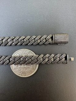 BLACK MOISSANITE 8mm Real Miami Cuban Link Prong Chain Iced Black Rhodium Over 925 Silver Necklace -Harlem Bling Shop harlembling black moissanite 8mm real miami cuban link prong chain iced black rhodium over 925 silver necklace 30879.1703827787
