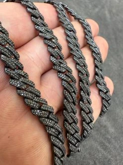BLACK MOISSANITE 8mm Real Miami Cuban Link Prong Chain Iced Black Rhodium Over 925 Silver Necklace -Harlem Bling Shop harlembling black moissanite 8mm real miami cuban link prong chain iced black rhodium over 925 silver necklace 71313.1703827788