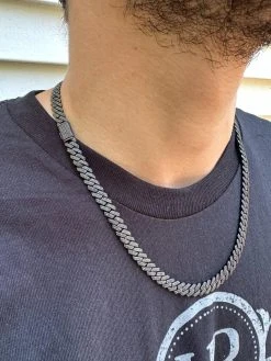 BLACK MOISSANITE 8mm Real Miami Cuban Link Prong Chain Iced Black Rhodium Over 925 Silver Necklace -Harlem Bling Shop harlembling black moissanite 8mm real miami cuban link prong chain iced black rhodium over 925 silver necklace 79191.1703827807