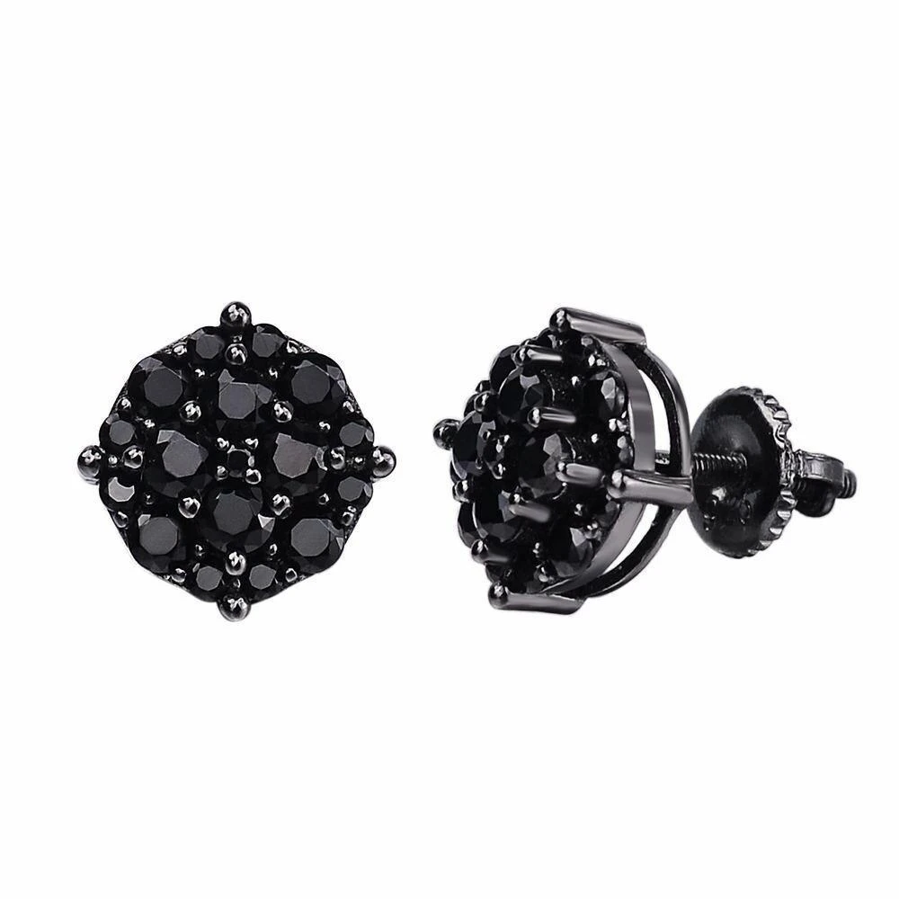 Black Moissanite 925 Silver Hip Hop Earrings Cluster Studs Pass Diamond Tester 5 Black Moissanite 925 Silver Hip Hop Earrings Cluster Studs Pass Diamond Tester - Image 3