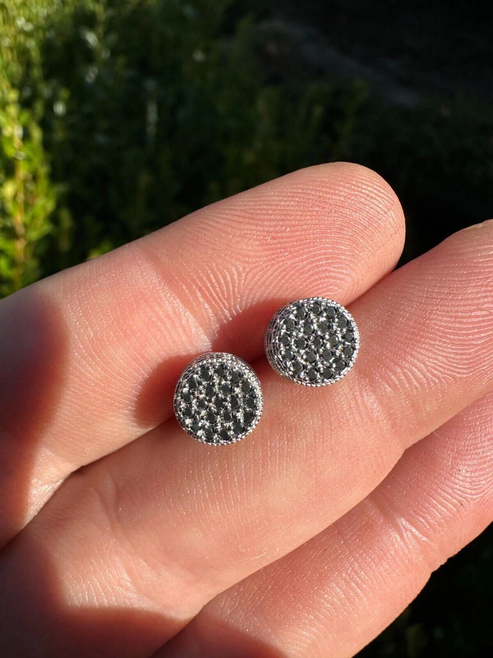 Black Moissanite 925 Silver Iced Hip Hop Earrings Small 1/3" Studs Pass Tester 4 Black Moissanite 925 Silver Iced Hip Hop Earrings Small 1/3" Studs Pass Tester - Image 2