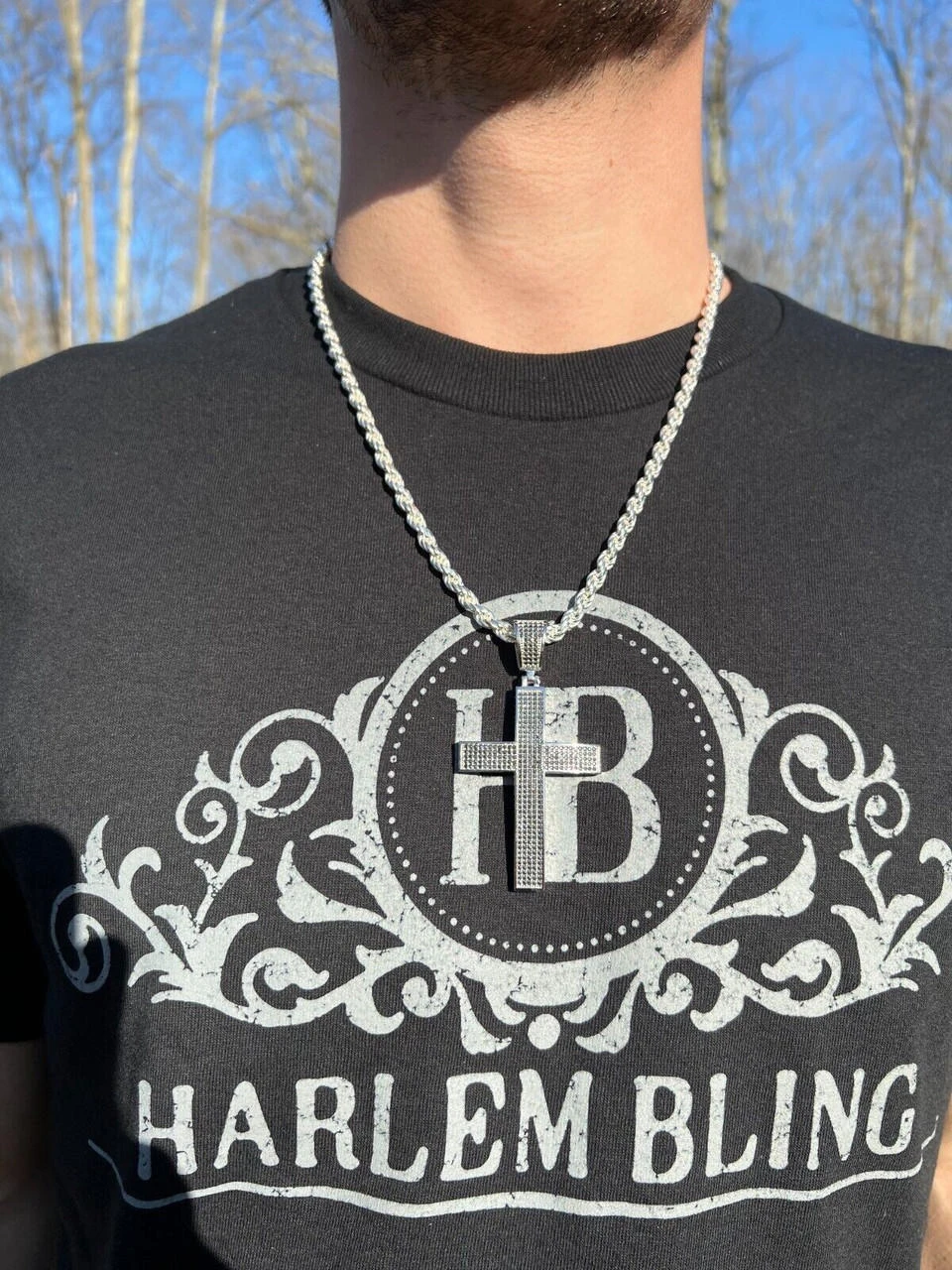 Black MOISSANITE 925 Silver Large Iced Cross Pendant 2.5CT Pass Diamond Tester 7 Black MOISSANITE 925 Silver Large Iced Cross Pendant 2.5CT Pass Diamond Tester - Image 5