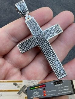 Black MOISSANITE 925 Silver Large Iced Cross Pendant 2.5CT Pass Diamond Tester