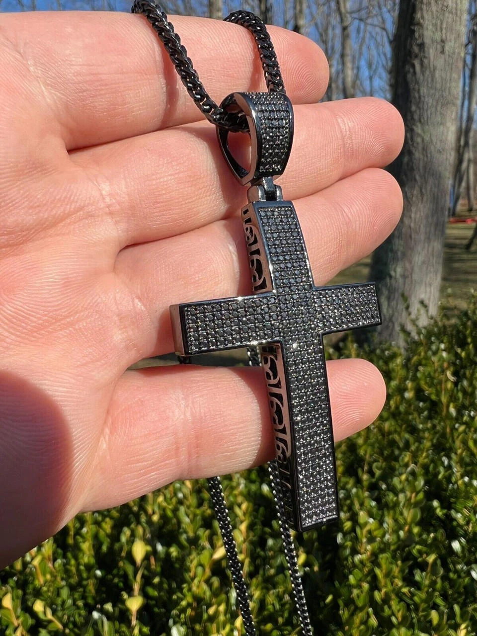 Black MOISSANITE Black Rhodium Over 925 Silver Large Iced Cross Pendant 2.5CT 11 Black MOISSANITE Black Rhodium Over 925 Silver Large Iced Cross Pendant 2.5CT - Image 9