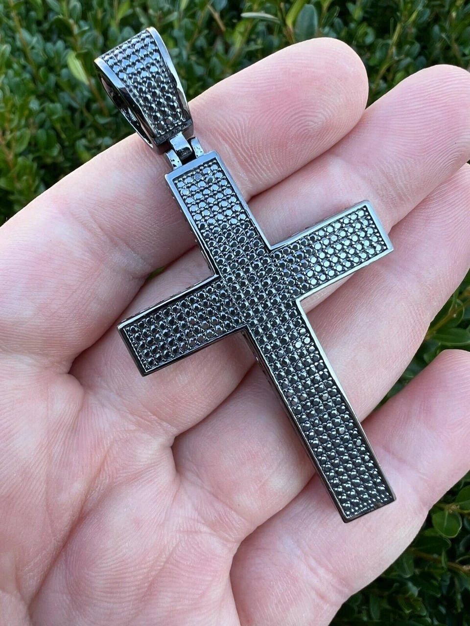 Black MOISSANITE Black Rhodium Over 925 Silver Large Iced Cross Pendant 2.5CT 4 Black MOISSANITE Black Rhodium Over 925 Silver Large Iced Cross Pendant 2.5CT - Image 2