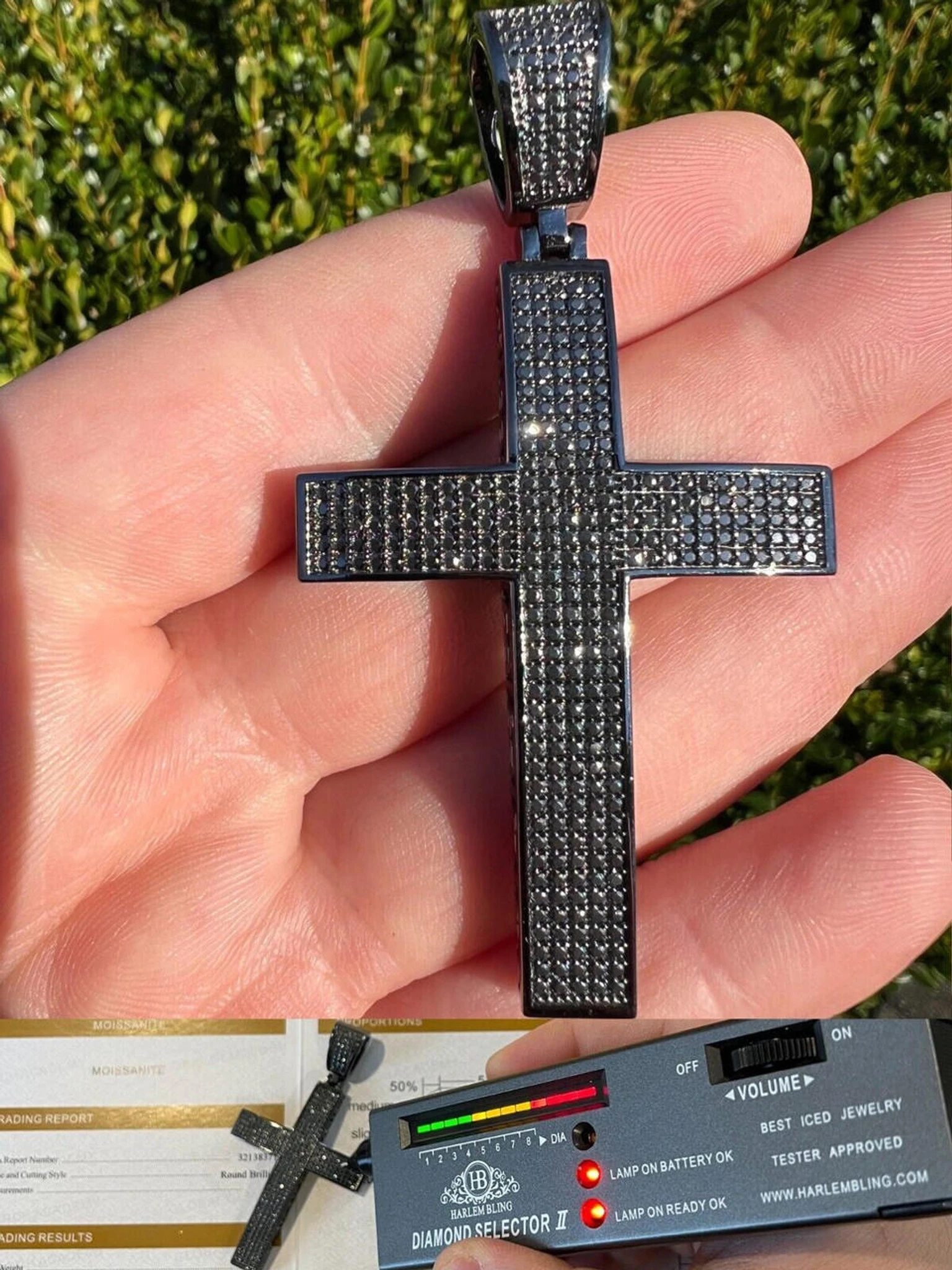 Black MOISSANITE Black Rhodium Over 925 Silver Large Iced Cross Pendant 2.5CT 3 Black MOISSANITE Black Rhodium Over 925 Silver Large Iced Cross Pendant 2.5CT