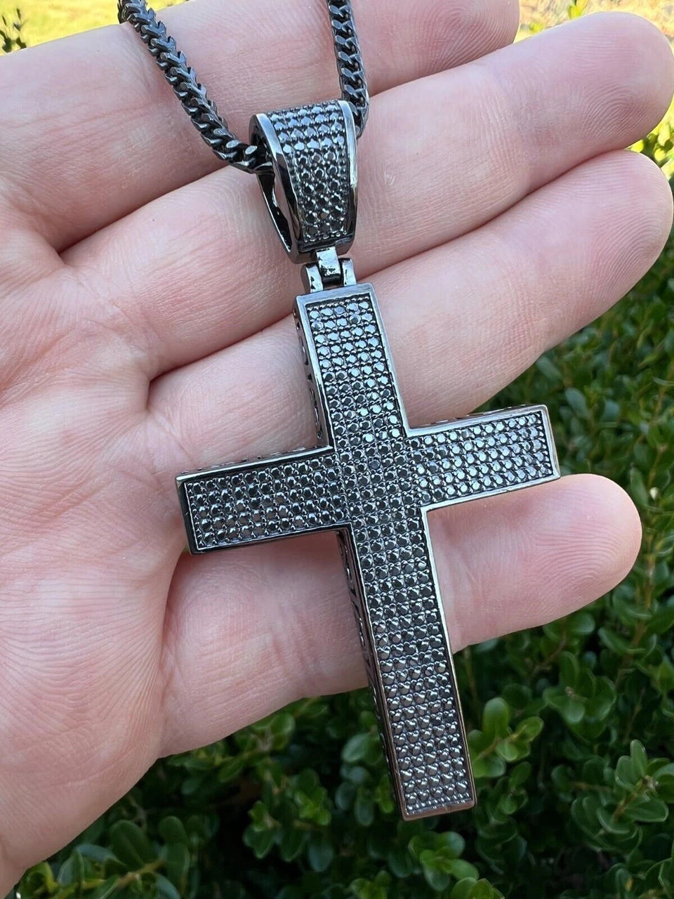 Black MOISSANITE Black Rhodium Over 925 Silver Large Iced Cross Pendant 2.5CT 8 Black MOISSANITE Black Rhodium Over 925 Silver Large Iced Cross Pendant 2.5CT - Image 6