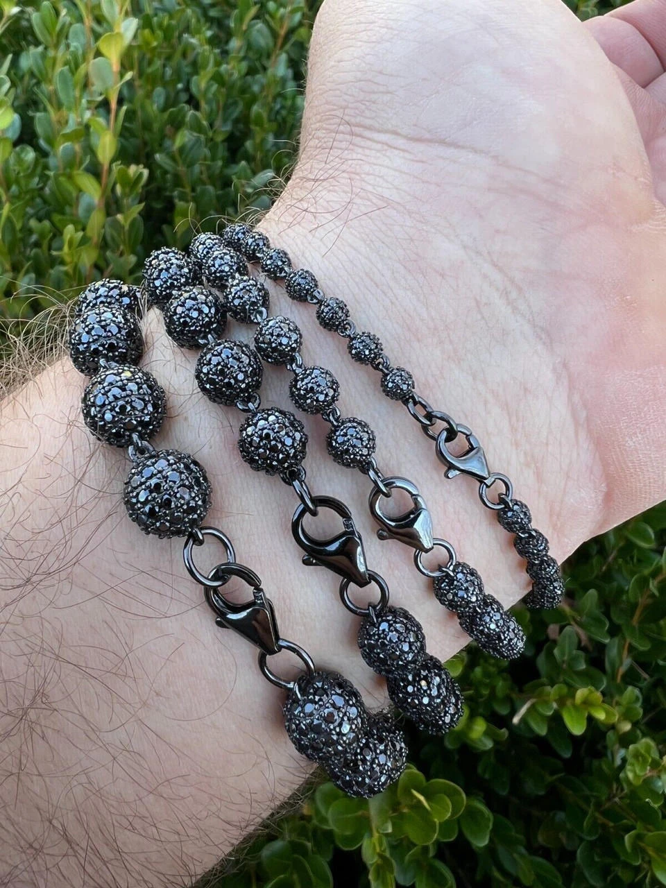 Black Moissanite Disco Ball Bracelet 4-10mm - Black Rhodium Over 925 Silver - Shambala Style 7 Black Moissanite Disco Ball Bracelet 4-10mm - Black Rhodium Over 925 Silver - Shambala Style - Image 5