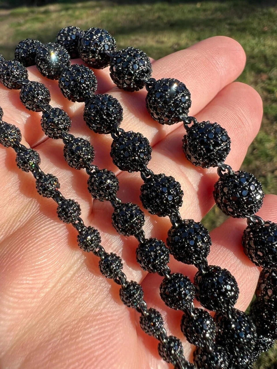 Black Moissanite Disco Ball Chain 4-10mm - Black Rhodium Over 925 Silver - Shambala Style 5 Black Moissanite Disco Ball Chain 4-10mm - Black Rhodium Over 925 Silver - Shambala Style - Image 3