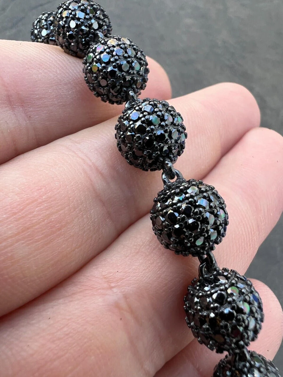 Black Moissanite Disco Ball Chain 4-10mm - Black Rhodium Over 925 Silver - Shambala Style 7 Black Moissanite Disco Ball Chain 4-10mm - Black Rhodium Over 925 Silver - Shambala Style - Image 5