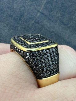 Black MOISSANITE Mens Real 14k Gold Vermeil 925 Silver Ring Pass Diamond Tester -Harlem Bling Shop harlembling black moissanite mens real 14k gold vermeil 925 silver ring pass diamond tester 24778.1675274112
