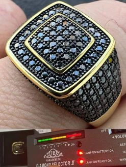 Black MOISSANITE Mens Real 14k Gold Vermeil 925 Silver Ring Pass Diamond Tester