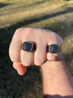 Black MOISSANITE Mens Real 14k Gold Vermeil 925 Silver Ring Pass Diamond Tester -Harlem Bling Shop harlembling black moissanite mens real 14k gold vermeil 925 silver ring pass diamond tester 98819.1675274148