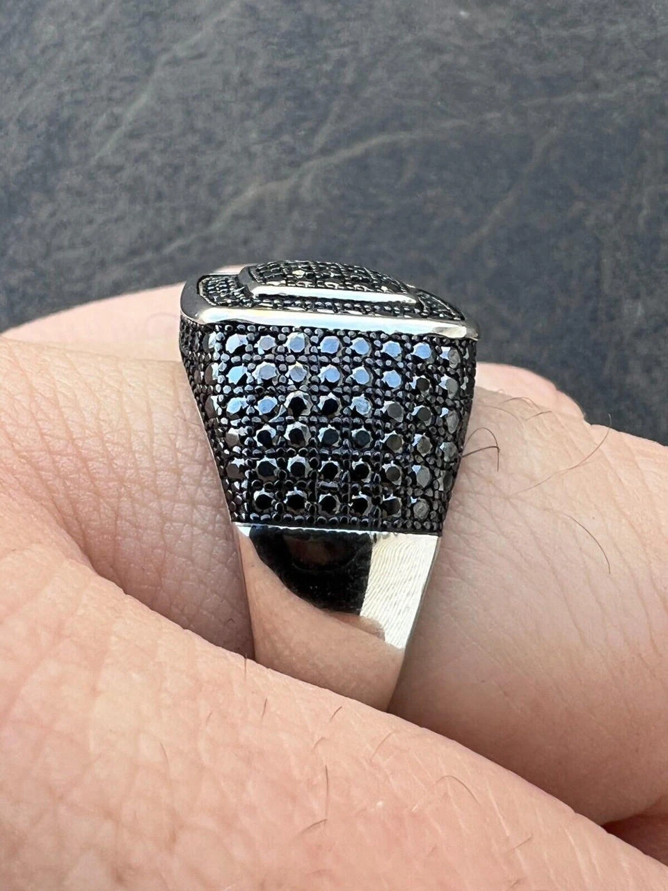 Black MOISSANITE Mens Real Solid 925 Sterling Silver Ring Pass Diamond Tester 14 Black MOISSANITE Mens Real Solid 925 Sterling Silver Ring Pass Diamond Tester - Image 12