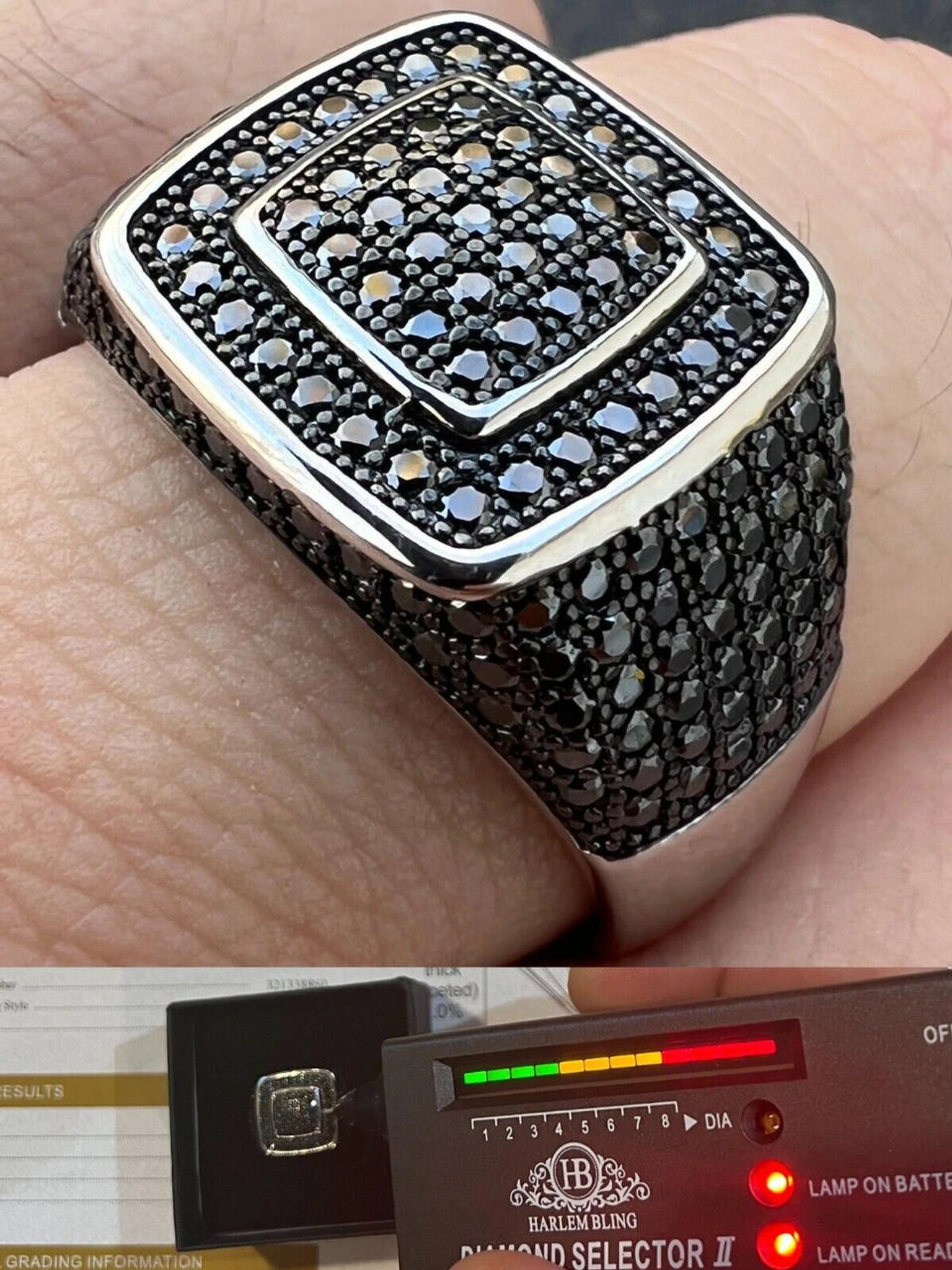 Black MOISSANITE Mens Real Solid 925 Sterling Silver Ring Pass Diamond Tester 3 Black MOISSANITE Mens Real Solid 925 Sterling Silver Ring Pass Diamond Tester