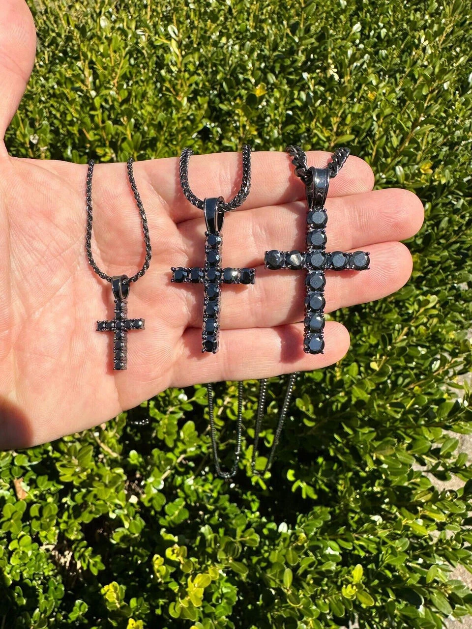 Black MOISSANITE Real Oxidized Rhodium 925 Silver Cross Iced Pendant Necklace 6 Black MOISSANITE Real Oxidized Rhodium 925 Silver Cross Iced Pendant Necklace - Image 4