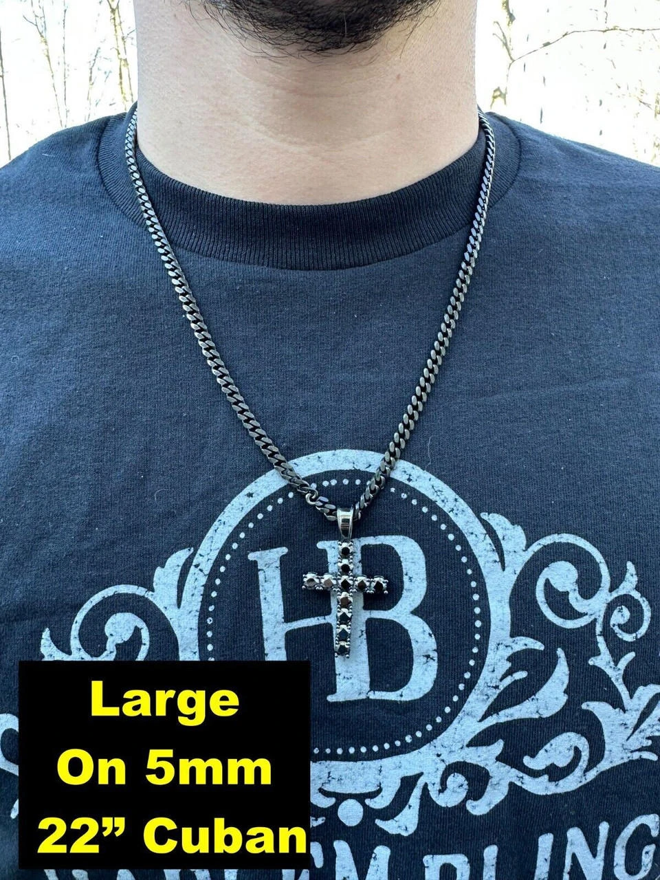 Black MOISSANITE Real Oxidized Rhodium 925 Silver Cross Iced Pendant Necklace 5 Black MOISSANITE Real Oxidized Rhodium 925 Silver Cross Iced Pendant Necklace - Image 3