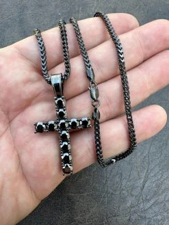 Black MOISSANITE Real Oxidized Rhodium 925 Silver Cross Iced Pendant Necklace 38 Black MOISSANITE Real Oxidized Rhodium 925 Silver Cross Iced Pendant Necklace -Harlem Bling Shop harlembling black moissanite real oxidized rhodium 925 silver cross iced pendant necklace 32349.1679599487