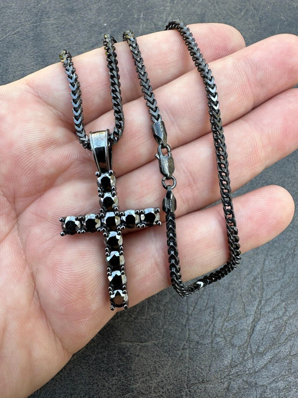 Black MOISSANITE Real Oxidized Rhodium 925 Silver Cross Iced Pendant Necklace 19 Black MOISSANITE Real Oxidized Rhodium 925 Silver Cross Iced Pendant Necklace - Image 17