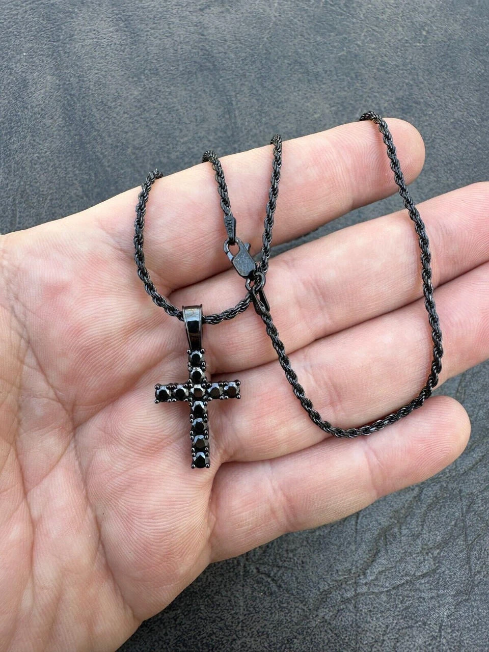 Black MOISSANITE Real Oxidized Rhodium 925 Silver Cross Iced Pendant Necklace 20 Black MOISSANITE Real Oxidized Rhodium 925 Silver Cross Iced Pendant Necklace - Image 18