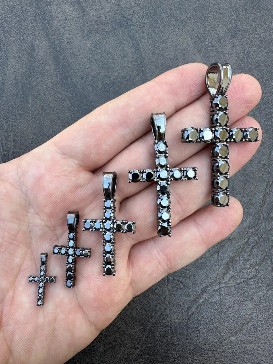 Black MOISSANITE Real Oxidized Rhodium 925 Silver Cross Iced Pendant Necklace 4 Black MOISSANITE Real Oxidized Rhodium 925 Silver Cross Iced Pendant Necklace - Image 2