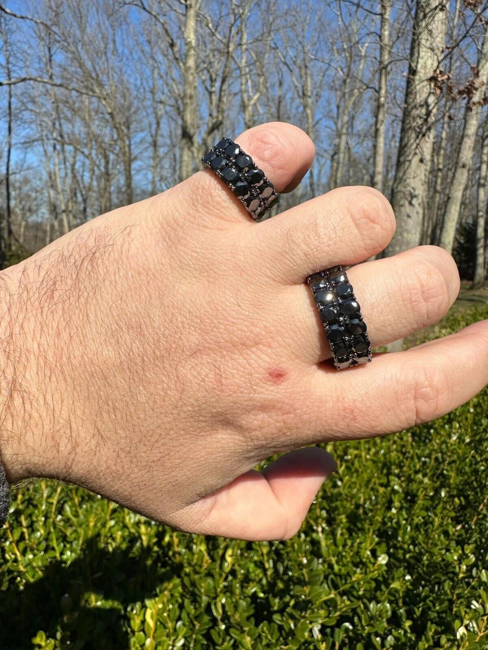 Black Moissanite Ring Real 925 Silver Oxidized Rhodium Hip Hop Iced Tennis Band 4 Black Moissanite Ring Real 925 Silver Oxidized Rhodium Hip Hop Iced Tennis Band - Image 2