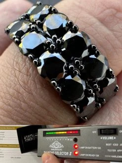 Black Moissanite Ring Real 925 Silver Oxidized Rhodium Hip Hop Iced Tennis Band