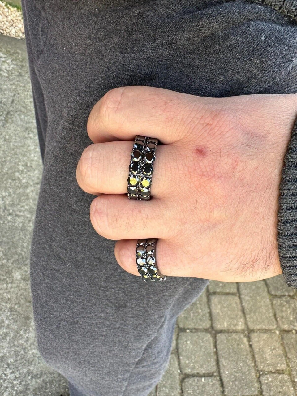 Black Moissanite Ring Real 925 Silver Oxidized Rhodium Hip Hop Iced Tennis Band 7 Black Moissanite Ring Real 925 Silver Oxidized Rhodium Hip Hop Iced Tennis Band - Image 5