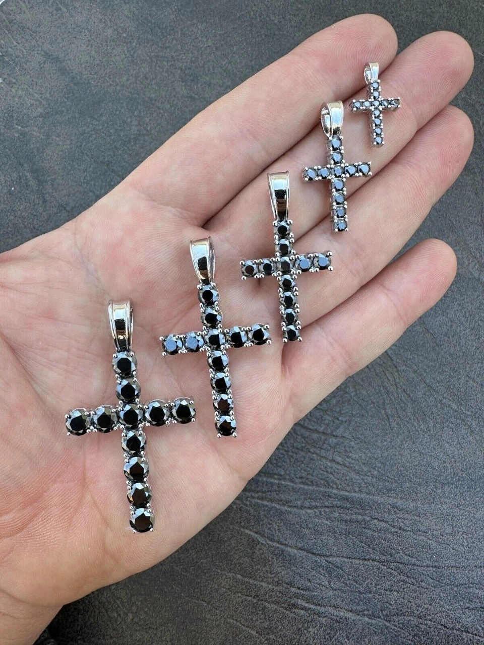 Black MOISSANITE Stone Real 925 Silver Tennis Cross Iced Pendant Necklace HipHop 4 Black MOISSANITE Stone Real 925 Silver Tennis Cross Iced Pendant Necklace HipHop - Image 2