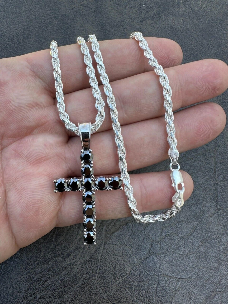 Black MOISSANITE Stone Real 925 Silver Tennis Cross Iced Pendant Necklace HipHop 18 Black MOISSANITE Stone Real 925 Silver Tennis Cross Iced Pendant Necklace HipHop - Image 16