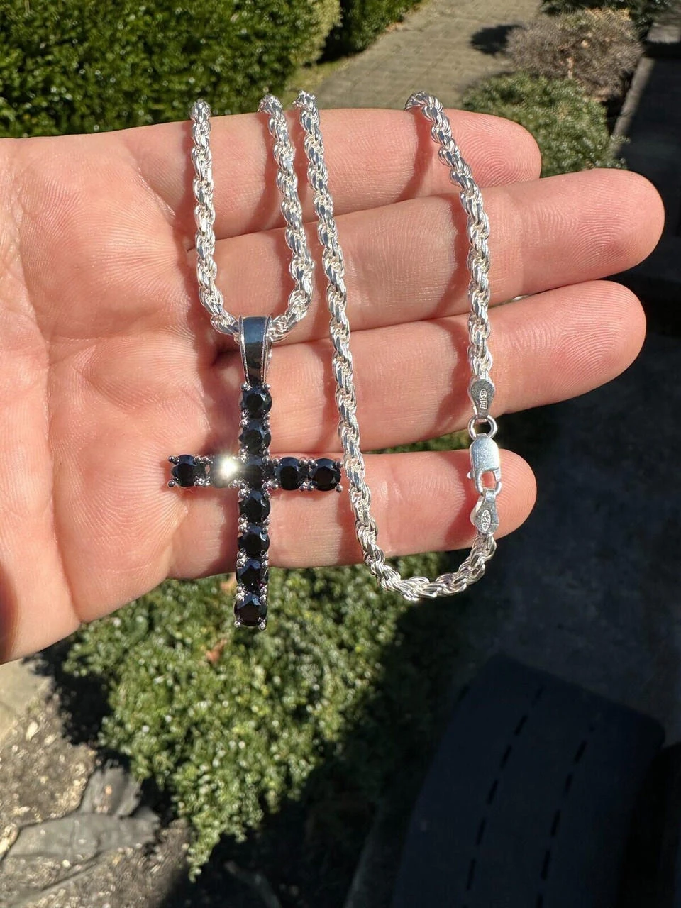 Black MOISSANITE Stone Real 925 Silver Tennis Cross Iced Pendant Necklace HipHop 19 Black MOISSANITE Stone Real 925 Silver Tennis Cross Iced Pendant Necklace HipHop - Image 17