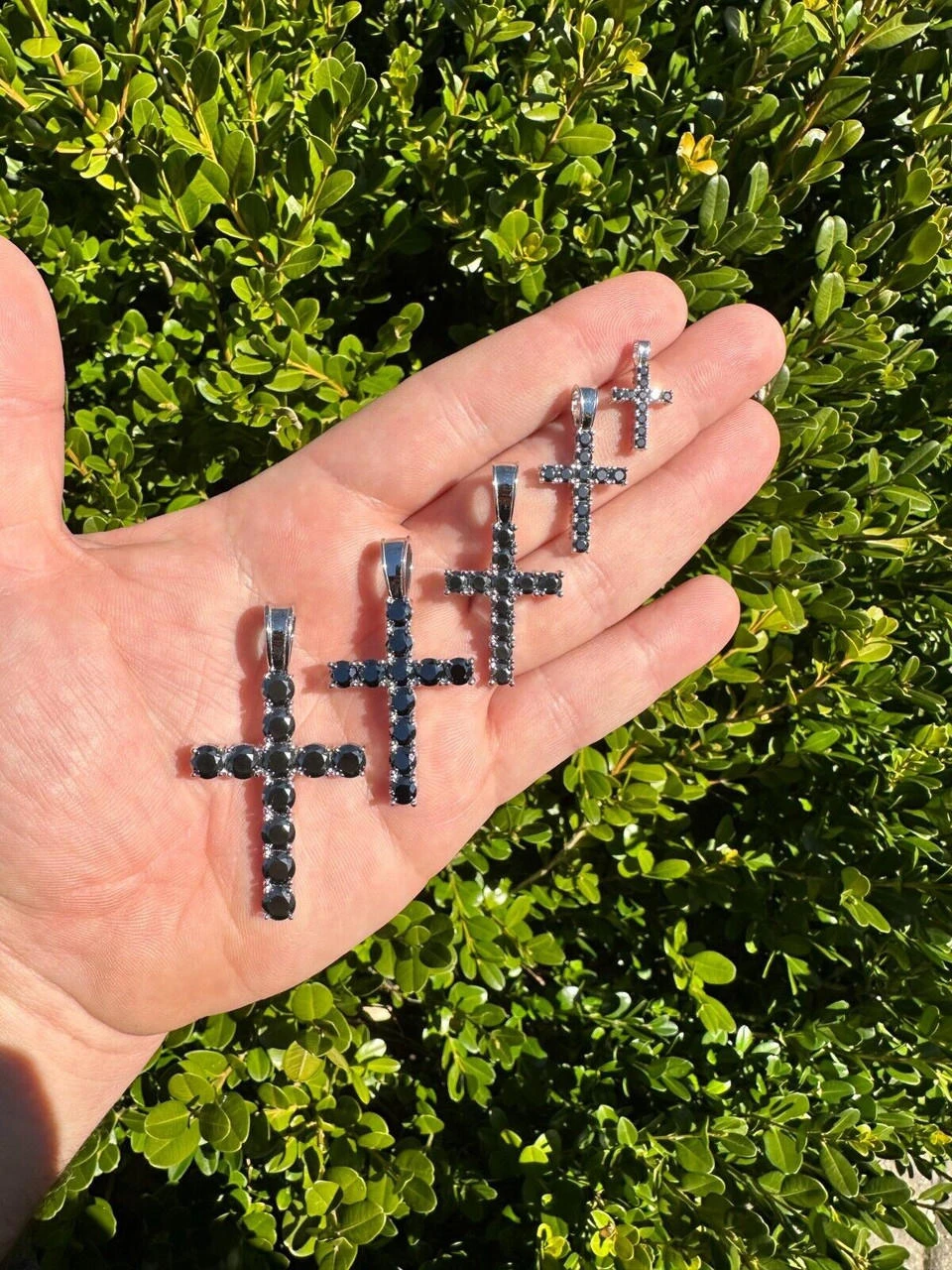 Black MOISSANITE Stone Real 925 Silver Tennis Cross Iced Pendant Necklace HipHop 11 Black MOISSANITE Stone Real 925 Silver Tennis Cross Iced Pendant Necklace HipHop - Image 9