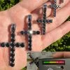 Black MOISSANITE Stone Real 925 Silver Tennis Cross Iced Pendant Necklace HipHop