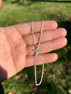 Blue Green MOISSANITE Real 925 Silver Iced Cross Pendant Diamond Passes Tester -Harlem Bling Shop harlembling blue green moissanite real 925 silver iced cross pendant diamond passes tester 11971.1670514756
