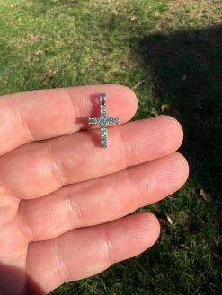 Blue Green MOISSANITE Real 925 Silver Iced Cross Pendant Diamond Passes Tester -Harlem Bling Shop harlembling blue green moissanite real 925 silver iced cross pendant diamond passes tester 62259.1670514662