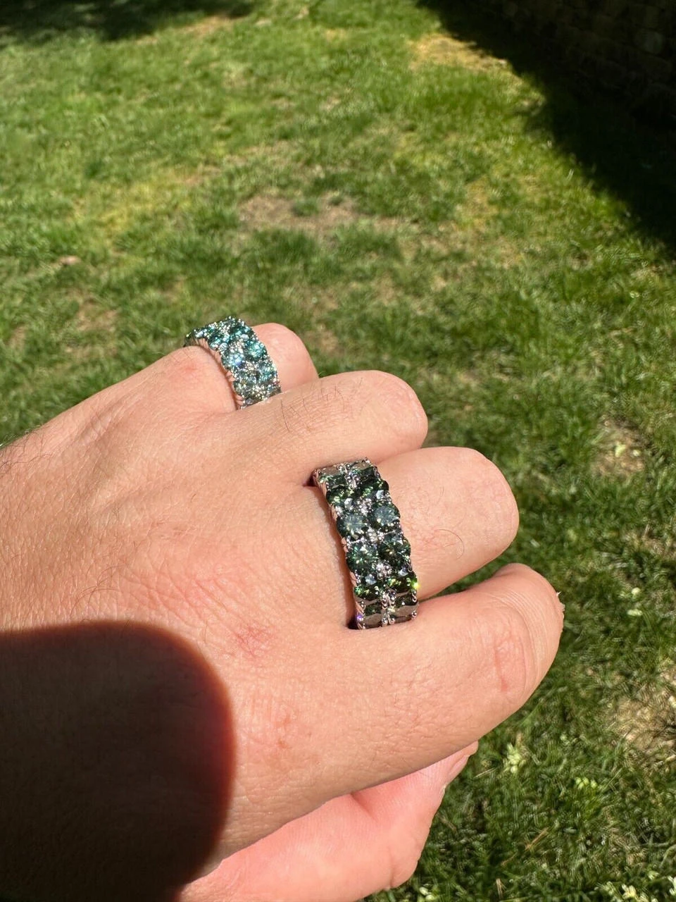 Blue Green Moissanite Ring Real 925 Silver Hip Hop Iced Tennis Band 10mm Big 19 Blue Green Moissanite Ring Real 925 Silver Hip Hop Iced Tennis Band 10mm Big - Image 17