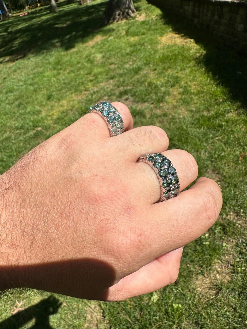 Blue Green Moissanite Ring Real 925 Silver Hip Hop Iced Tennis Band 10mm Big 13 Blue Green Moissanite Ring Real 925 Silver Hip Hop Iced Tennis Band 10mm Big - Image 11