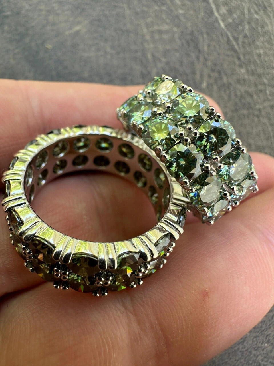 Blue Green Moissanite Ring Real 925 Silver Hip Hop Iced Tennis Band 10mm Big 7 Blue Green Moissanite Ring Real 925 Silver Hip Hop Iced Tennis Band 10mm Big - Image 5