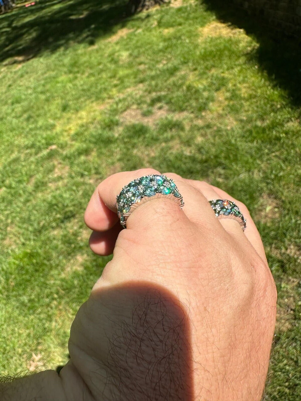 Blue Green Moissanite Ring Real 925 Silver Hip Hop Iced Tennis Band 10mm Big 14 Blue Green Moissanite Ring Real 925 Silver Hip Hop Iced Tennis Band 10mm Big - Image 12