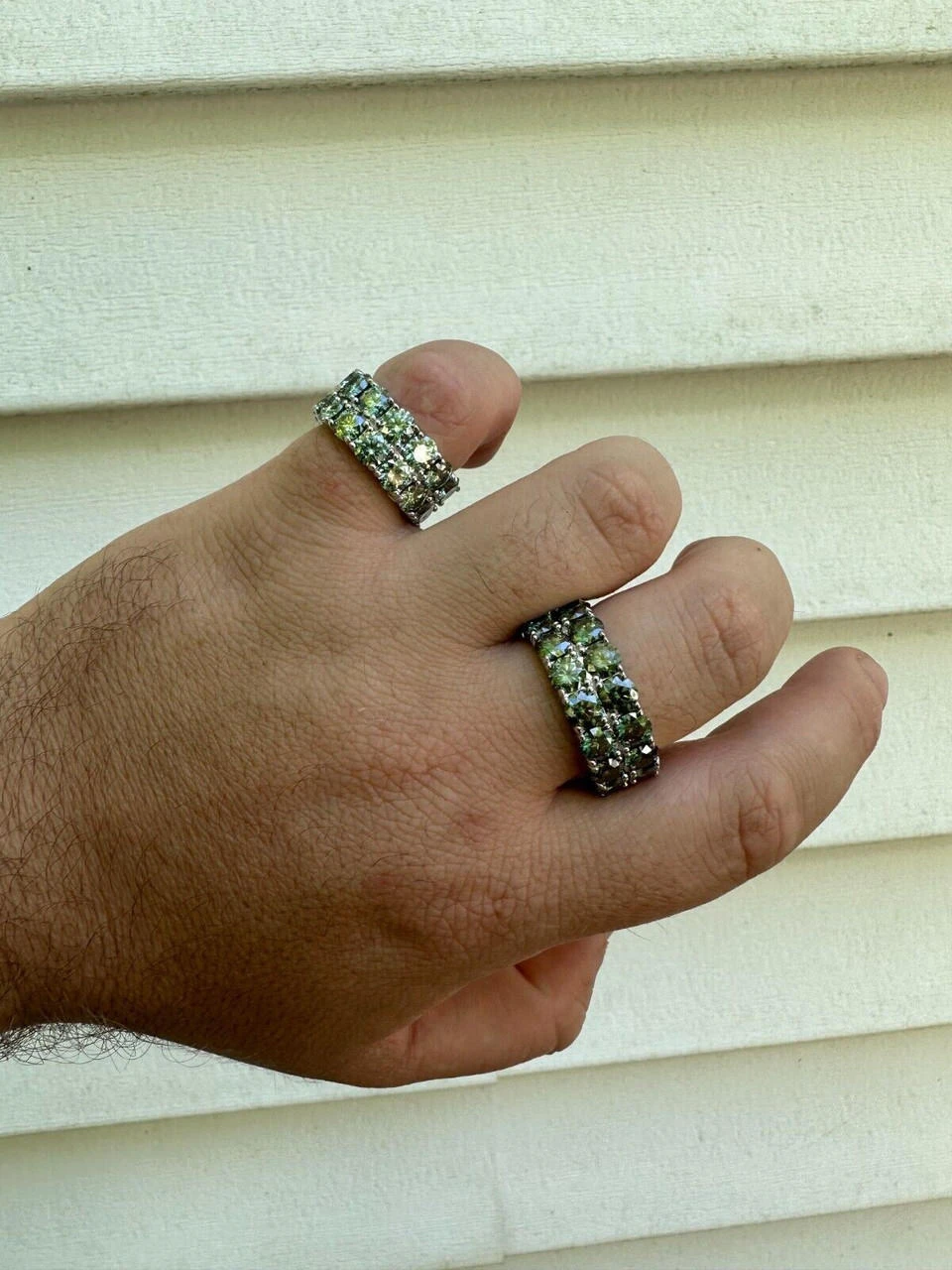 Blue Green Moissanite Ring Real 925 Silver Hip Hop Iced Tennis Band 10mm Big 11 Blue Green Moissanite Ring Real 925 Silver Hip Hop Iced Tennis Band 10mm Big - Image 9