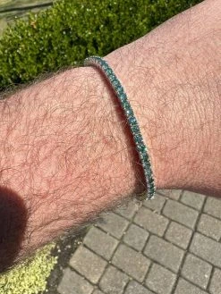 Blue Green MOISSANITE Tennis Bracelet 925 Sterling Silver Pass Diamond Test 3mm -Harlem Bling Shop harlembling blue green moissanite tennis bracelet 925 sterling silver pass diamond test 3mm 29522.1664360072