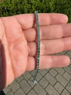 Blue Green MOISSANITE Tennis Bracelet 925 Sterling Silver Pass Diamond Test 3mm -Harlem Bling Shop harlembling blue green moissanite tennis bracelet 925 sterling silver pass diamond test 3mm 53254.1664362062