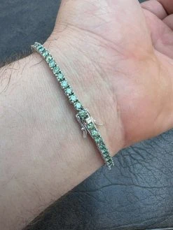 Blue Green MOISSANITE Tennis Bracelet 925 Sterling Silver Pass Diamond Test 3mm -Harlem Bling Shop harlembling blue green moissanite tennis bracelet 925 sterling silver pass diamond test 3mm 76666.1664357940