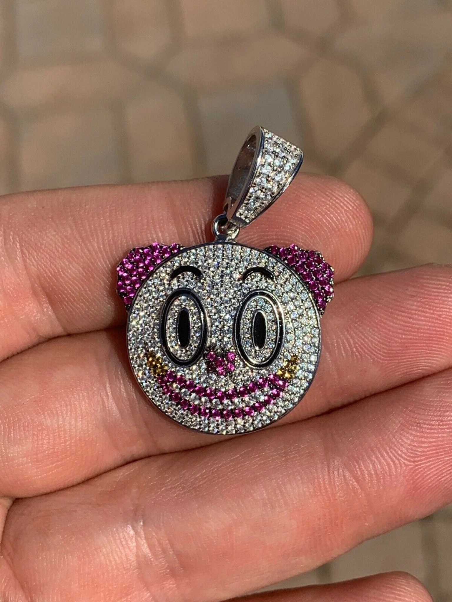 Clown Emoji Pendant Solid 925 Sterling Silver ICY Diamond Hip Hop Piece Iced 3 Clown Emoji Pendant Solid 925 Sterling Silver ICY Diamond Hip Hop Piece Iced