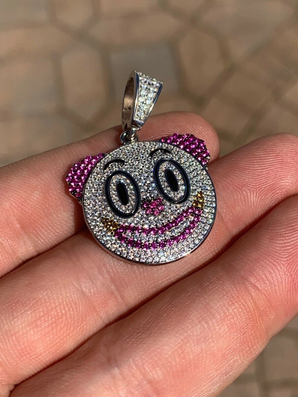 Clown Emoji Pendant Solid 925 Sterling Silver ICY Diamond Hip Hop Piece Iced 8 Clown Emoji Pendant Solid 925 Sterling Silver ICY Diamond Hip Hop Piece Iced - Image 6