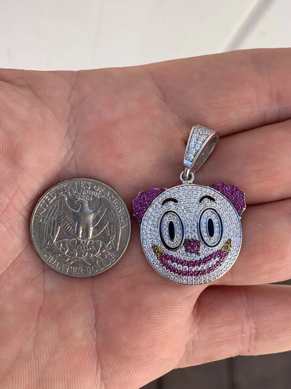 Clown Emoji Pendant Solid 925 Sterling Silver ICY Diamond Hip Hop Piece Iced 9 Clown Emoji Pendant Solid 925 Sterling Silver ICY Diamond Hip Hop Piece Iced - Image 7