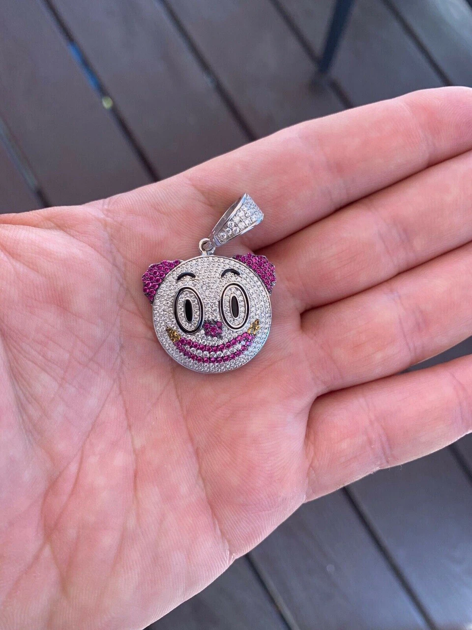 Clown Emoji Pendant Solid 925 Sterling Silver ICY Diamond Hip Hop Piece Iced 5 Clown Emoji Pendant Solid 925 Sterling Silver ICY Diamond Hip Hop Piece Iced - Image 3
