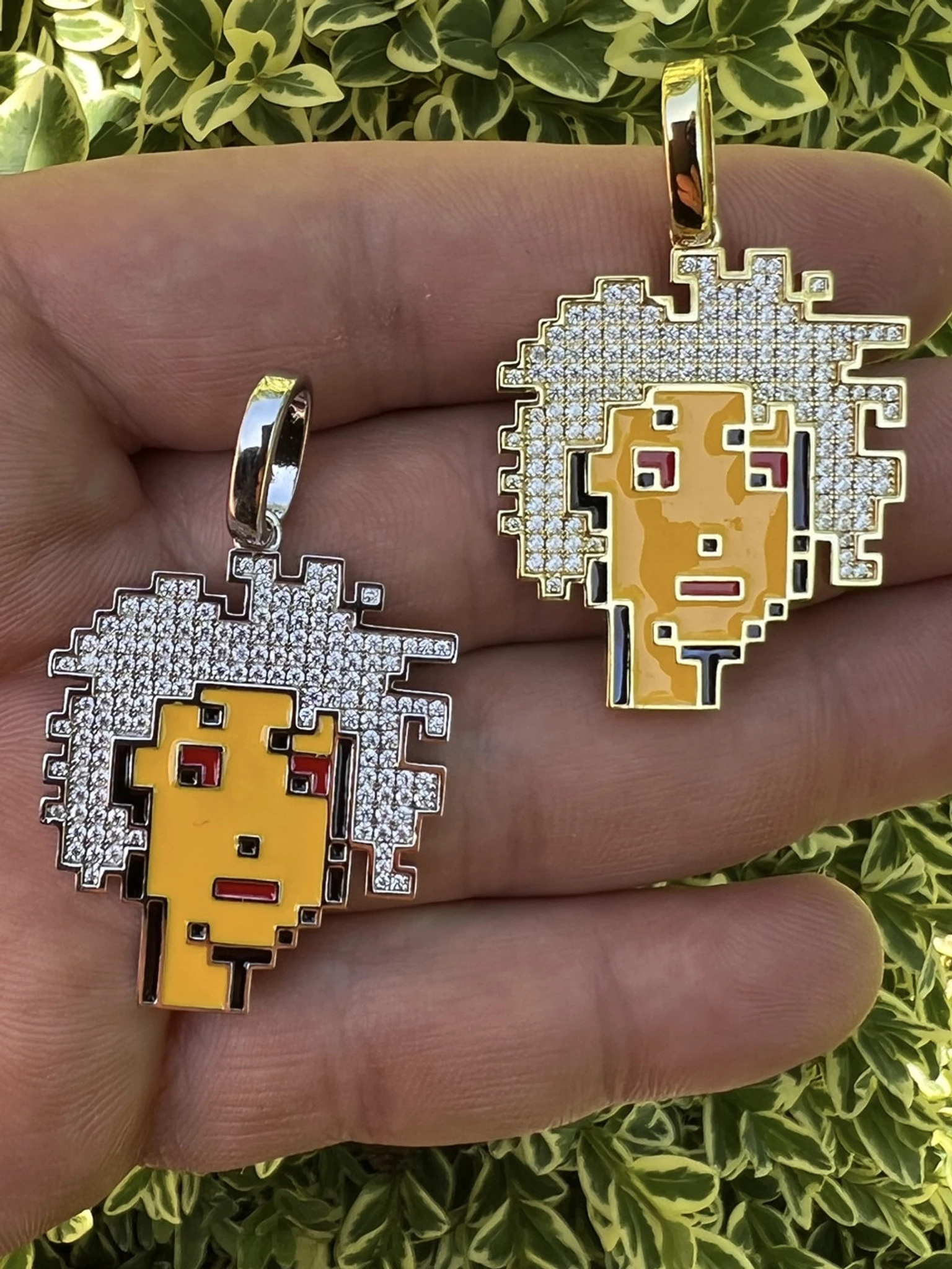 Cryptopunk NFT #2 Girl W. Afro Iced Pendant Necklace Solid 925 Silver / 14k Gold Crypto Punk 3 Cryptopunk NFT #2 Girl W. Afro Iced Pendant Necklace Solid 925 Silver / 14k Gold Crypto Punk